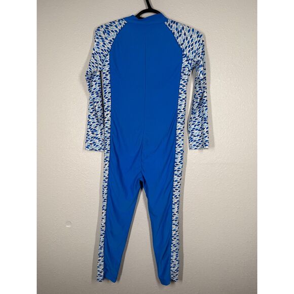 Coolibar Blue Fish Pattern Swimsuit Boys Sz M/7-8 UPF 50 Sun Protection Swim - Picture 4 of 8